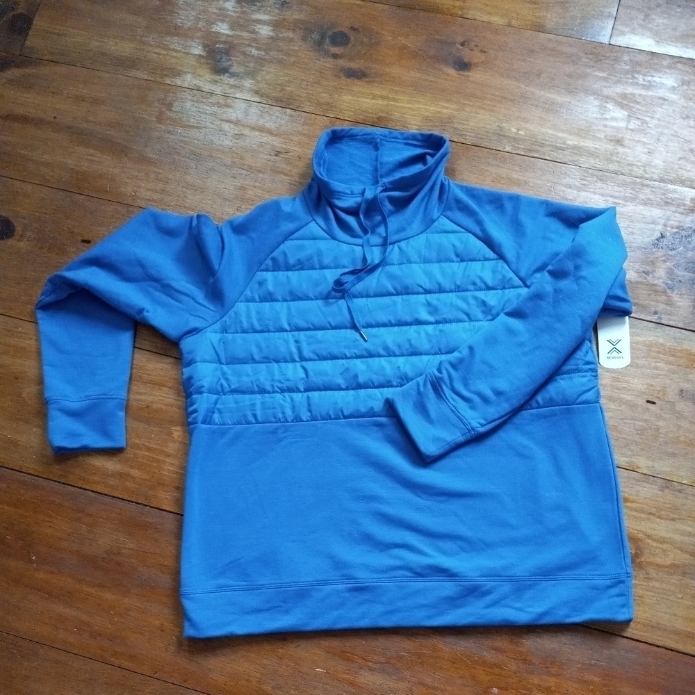 NWT Xersion Womens Sz XXL Athletic Pullover Long Sleeve Blue Cowl Neck …